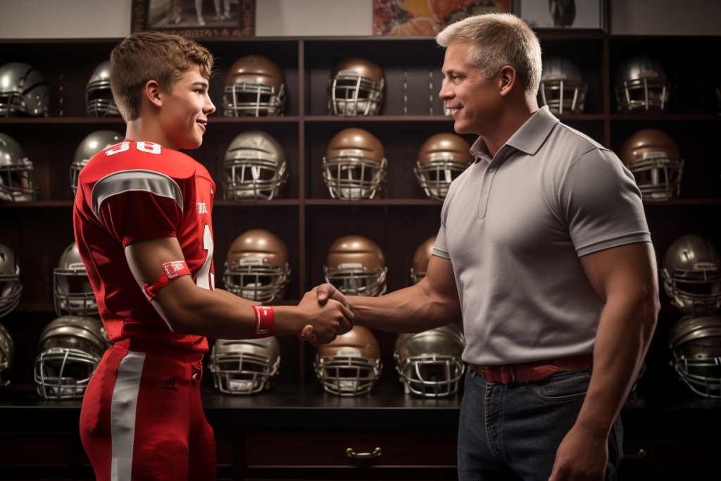 Youth athlete shaking hands with coach