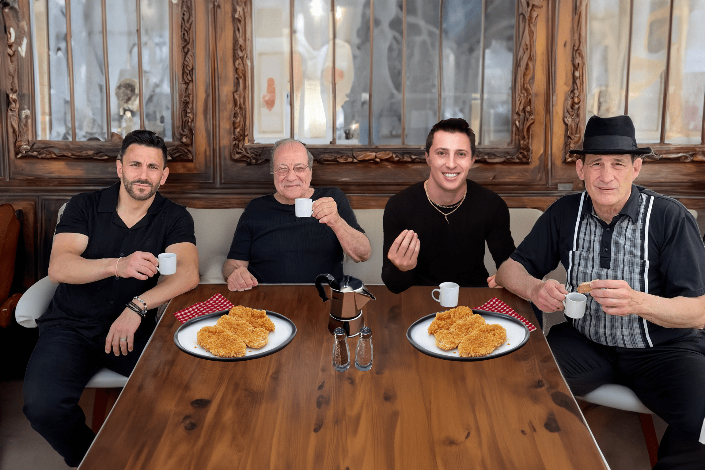 Tommy DeVito, Robert Funaro, Jason Cerbone, Dan Grimaldi at a Cafe